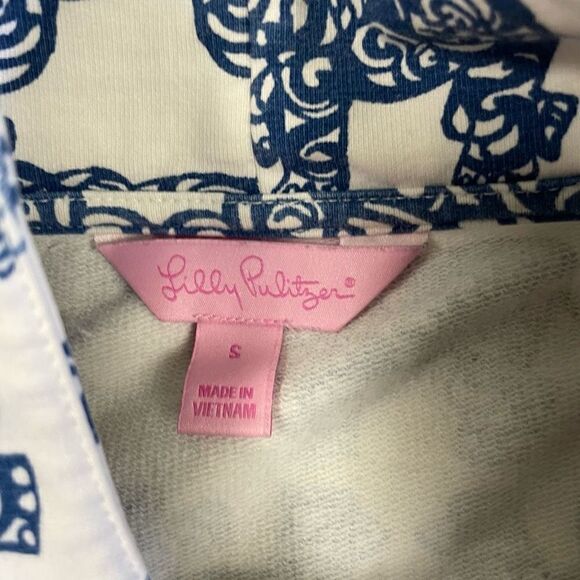 Lilly Pulitzer All Over Elephant Print Gold Button Pullover Sweatshirt Size S - Picture 5 of 5